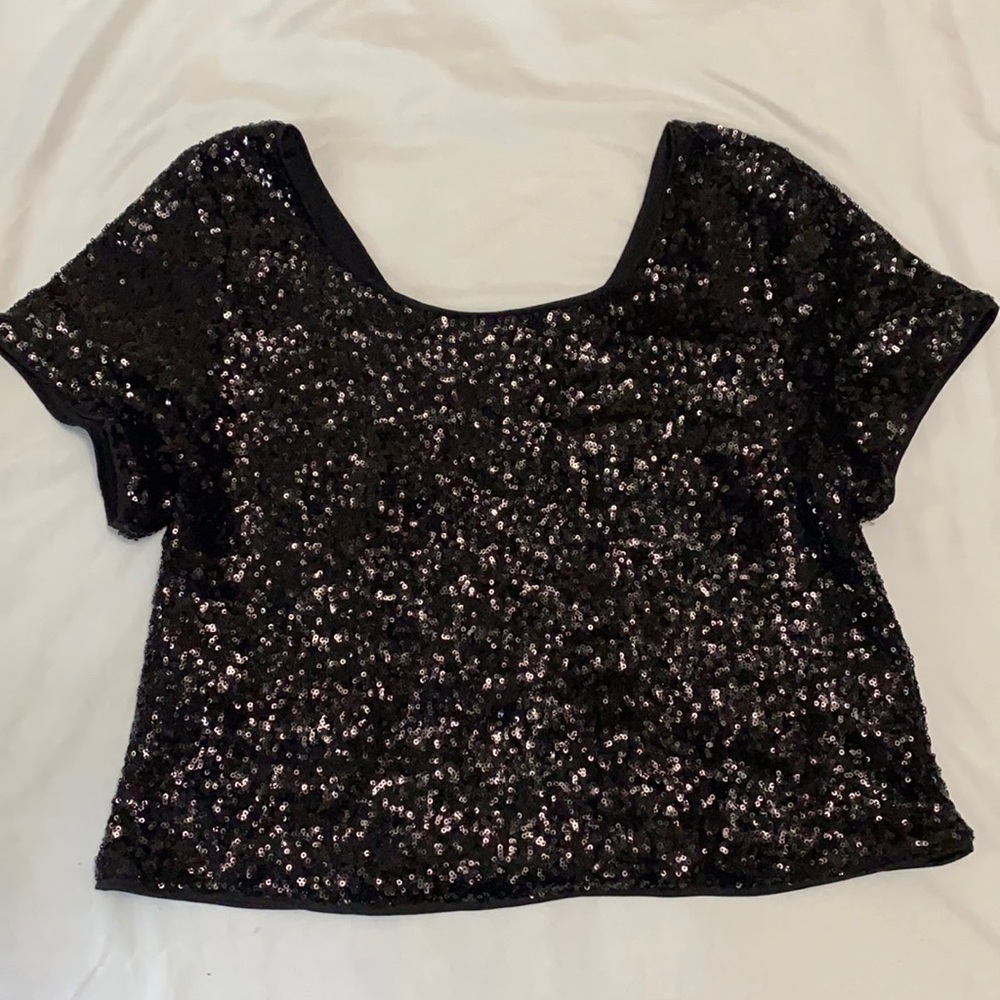 Black Sequined Crop Top